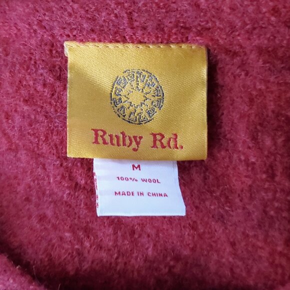 Womens Boiled Wool Cardigan Sweater M Red Black Single Toggle Button Lagenlook - Picture 3 of 4